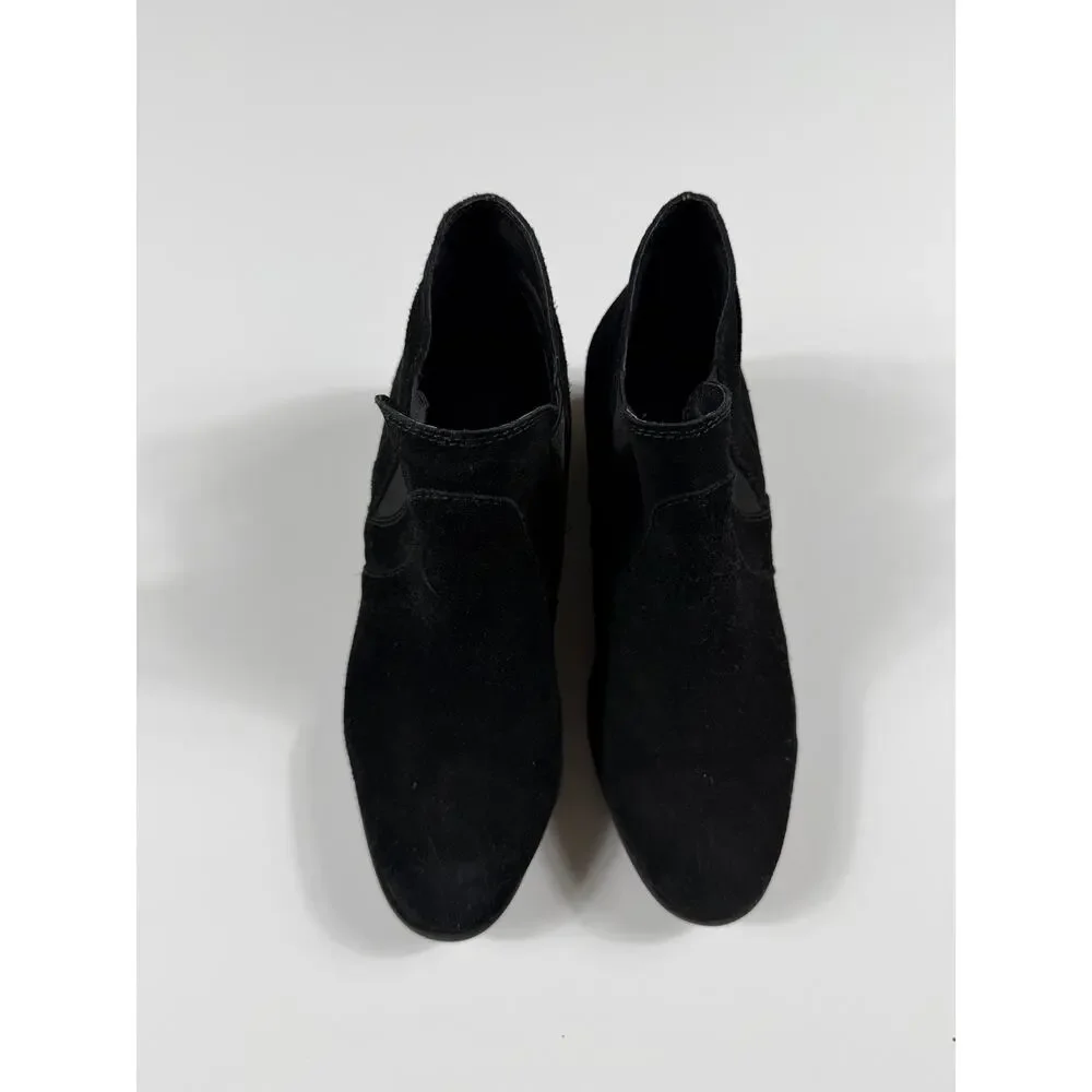 Me Too Zasper Black Suede Chelsea Ankle Boots Block Heel Size 7.5